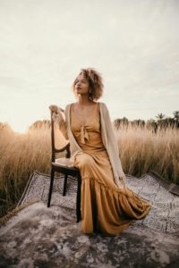 classy lady in flowing dress