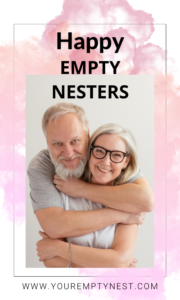 husband and wife hugging, happy empty nesters