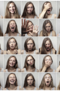 teen girl showing many emotions with facial expression